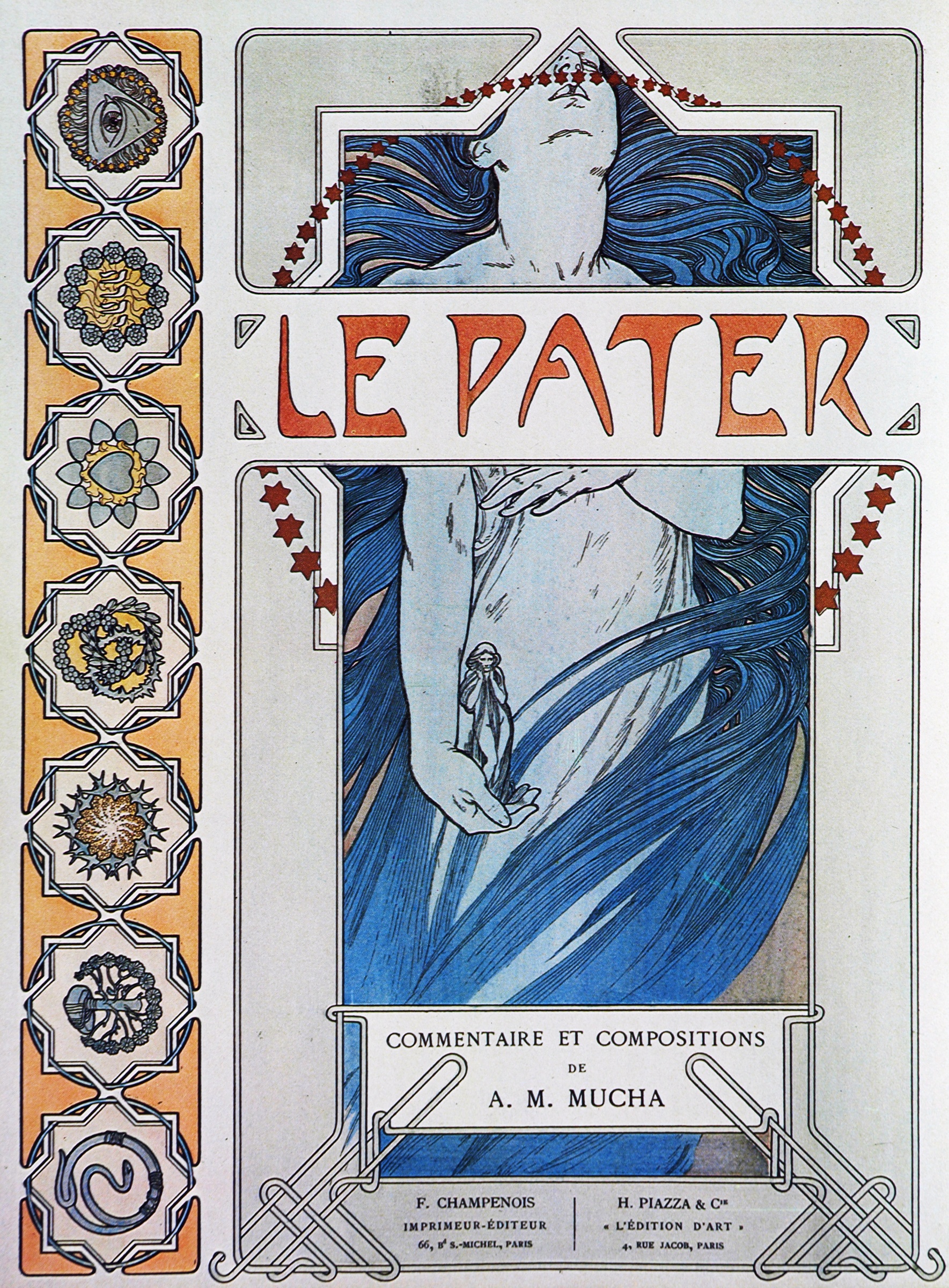 青い髪の女性に赤いLE PATERの文字が重なり、左に模様の帯が並ぶ表紙。