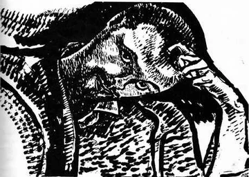 紙に黒い線で、横を向くパウル・クレーの頭部と肩を簡潔に描いた1911年の自画像。