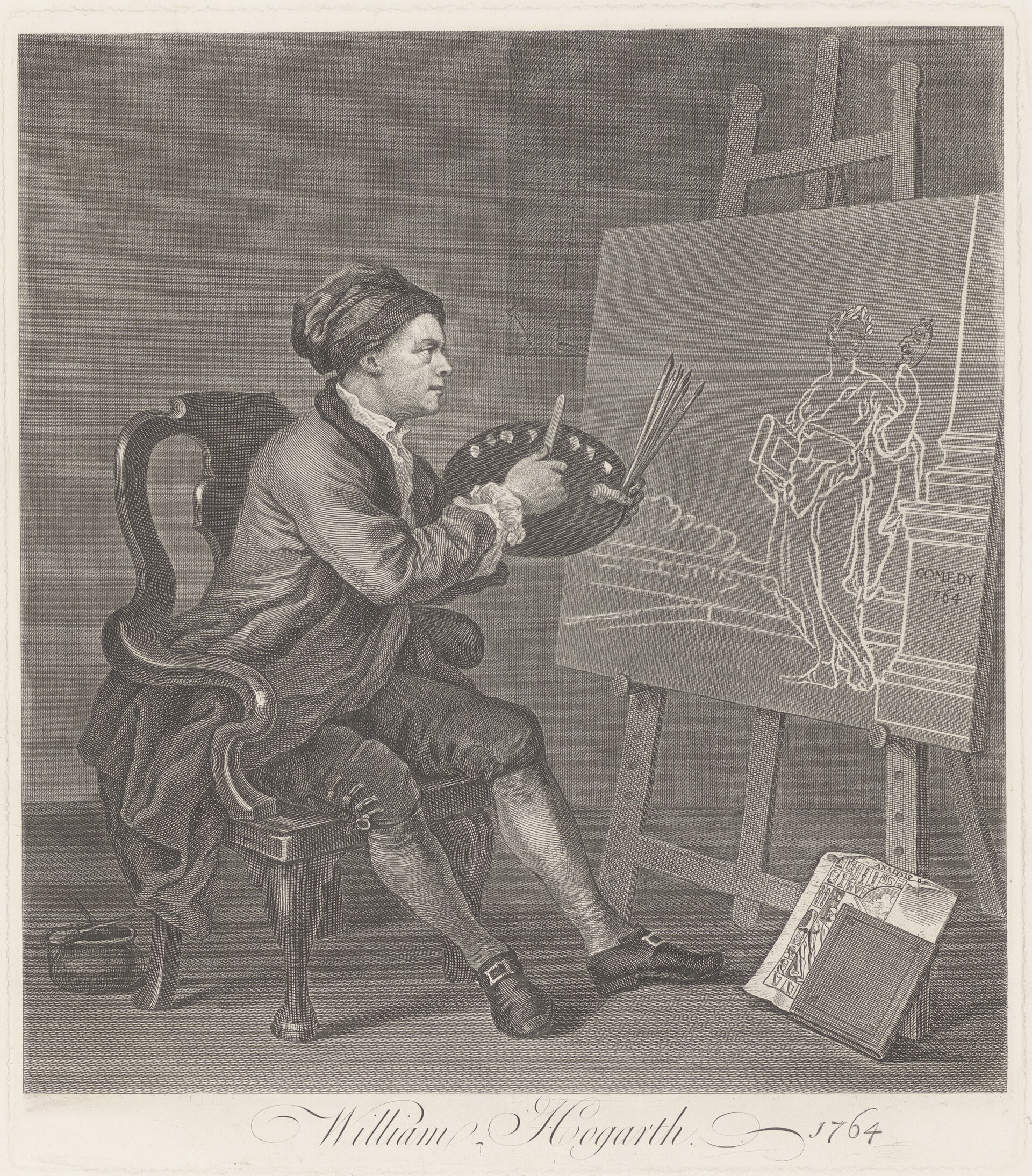 ホガース本人の制作による1764年の自画像版画。